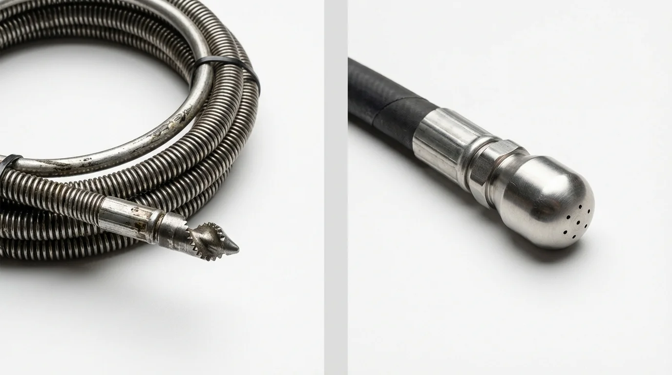 Drain snake cable and hydro jetting nozzle used for drain cleaning in Klamath Falls, OR