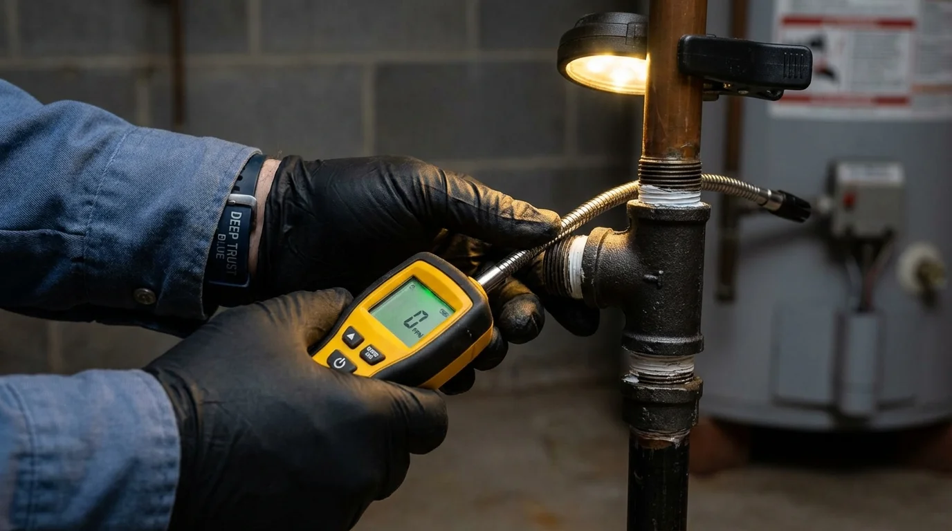 Gas leak detection with electronic sniffer by Johns Plumbing LLC in Klamath Falls
