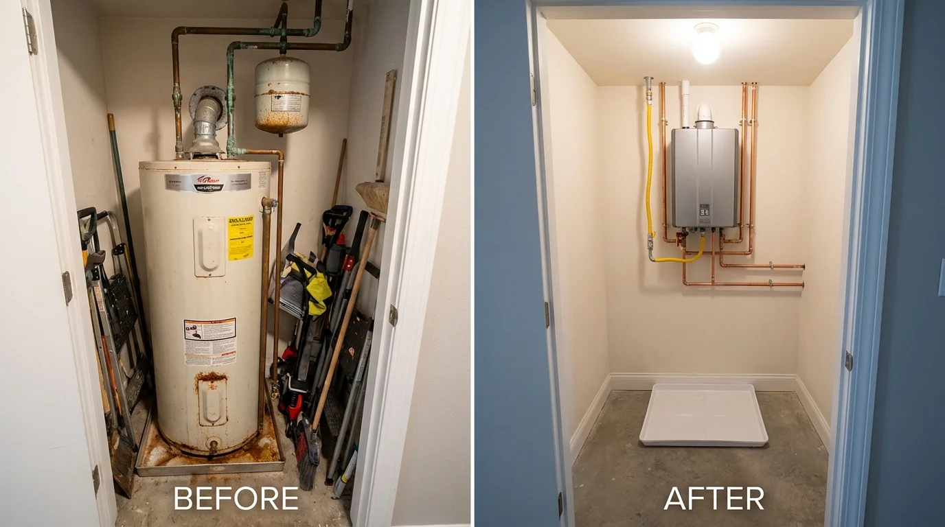 Tank water heater versus wall-mounted tankless unit comparison for Klamath Falls, OR homeowners